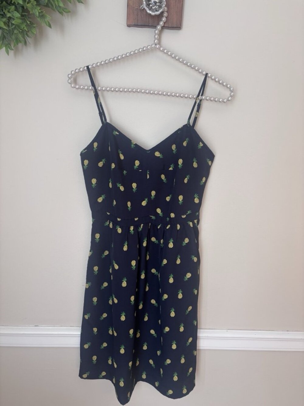 J.Crew Womens Size 2 Blue Yellow Pineapple Mini Dress Sundress Pockets